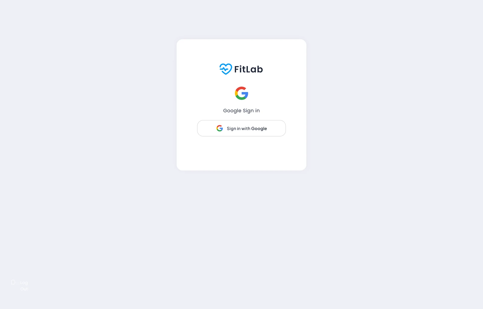 Login page with FitLab logo and Sign in with Google