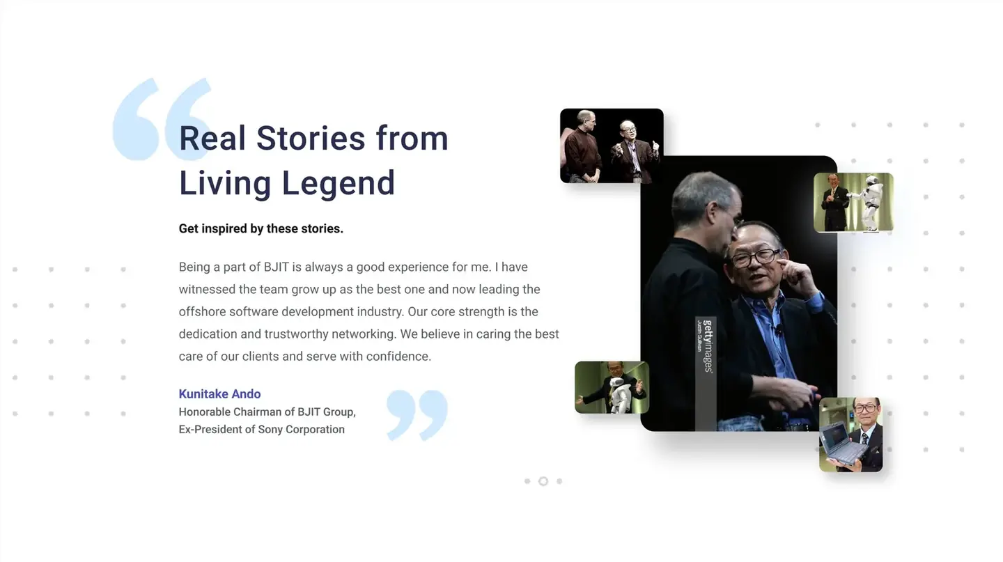 Real Stories from Living Legend: quote with a collage of photos