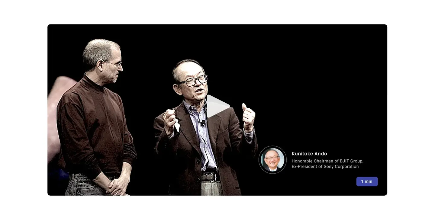 Video card: Kunitake Ando, Honorable Chairman of BJIT Group, Ex-President of Sony Corporation, 1 min