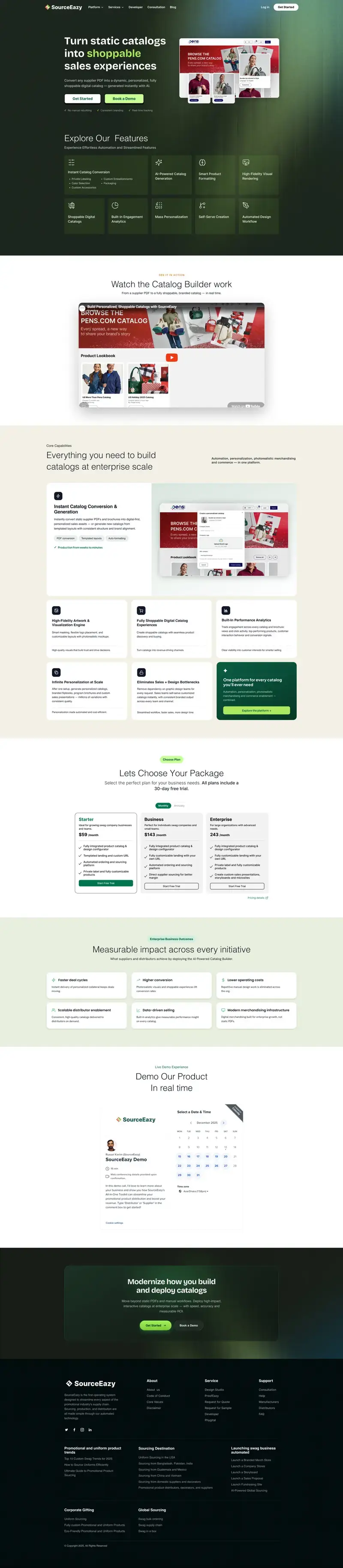 AI Catalog Builder landing page, full length