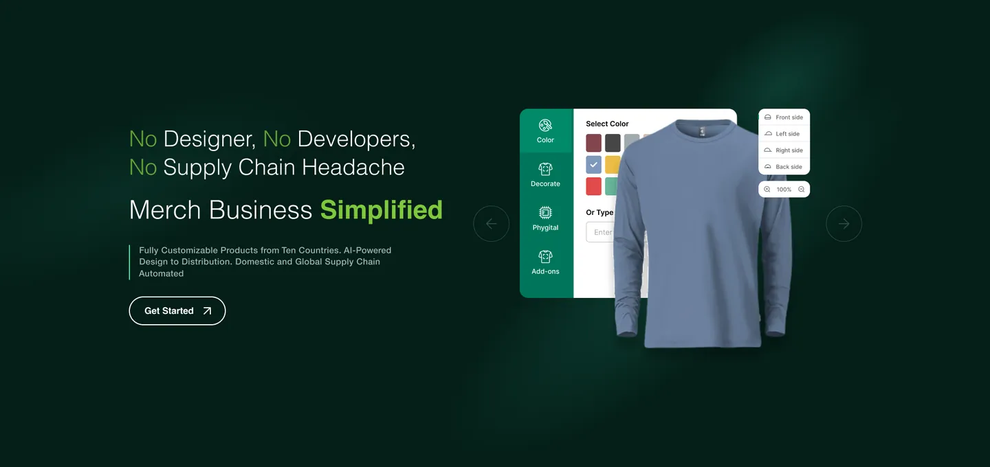 No Designer, No Developers, No Supply Chain Headache, with a product configurator on a long sleeve tee