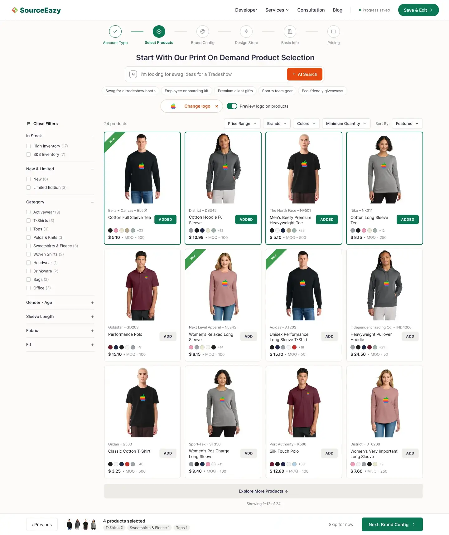 Select Products screen