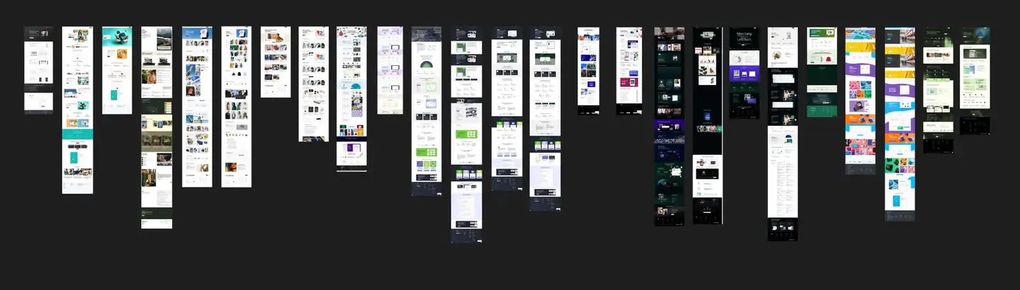 Research board: about two dozen full-length reference websites laid side by side